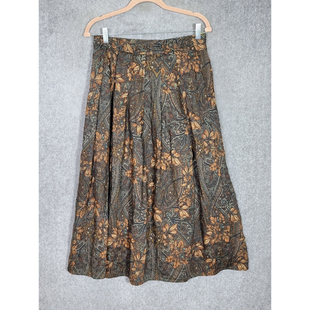 Vintage Erfo Special Line Wool Maxi Skirt Womens Size 40 Brown Green Autumn Leaf